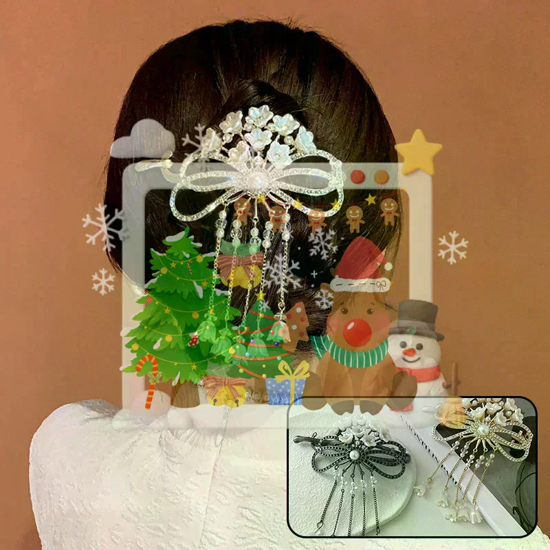 Ausgehöhlte Haarspangen mit Schleife für Damen, Kristall-Blumen-Quasten-Haarklammer, Mädchen, modisch, elegant, glänzende Haarspangen, Haar-Accessoires
