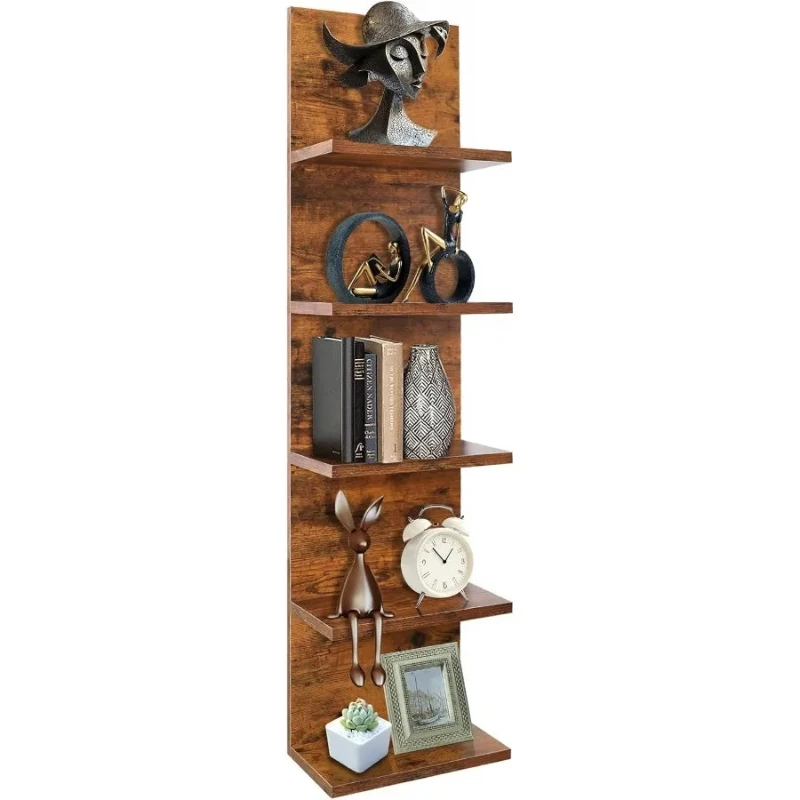 

5 Tier Wall Shelf Wall Mounted Shelves Unit for Living Room Bedroom Floating Shelves Decor Organizer Tall Rustic Brown