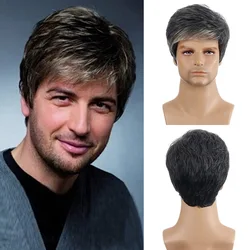 OUCEY Short Men's Wig Smooth Synthetic Wig for Male Natural Wigs for Men Straight Hair Ombre Grey Black Wigs Men