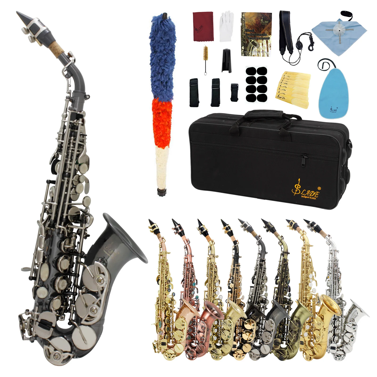 

SLADE Soprano Saxophone Bb Flat Sax Brass Body Professional Woodwind Instrument with Case Reed Neck Strap Saxophone Accessories