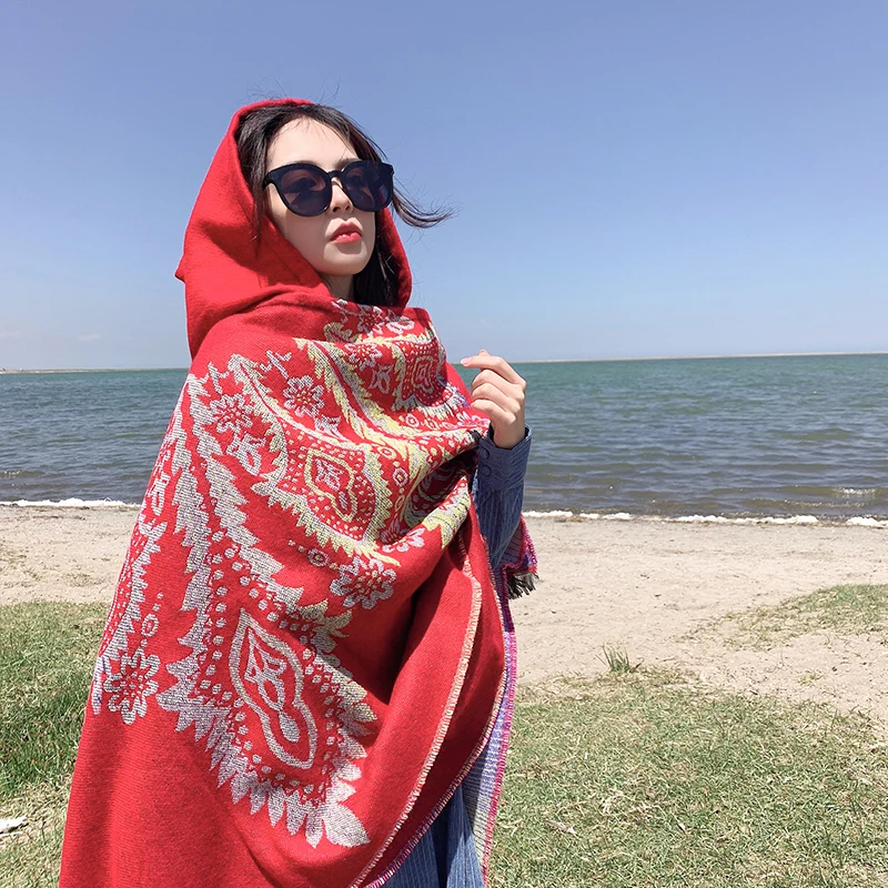 Inner Mongolia Xinjiang Tibet Tourism Wear Desert Big Cloak Northwest Grassland Travel Ethnic Sle Shawl Women Sun Protection