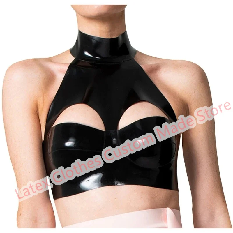 

Handmade Latex Vest Top Rubber Suit Sexy Lingerie for Women Cosplay Costumes Black Color