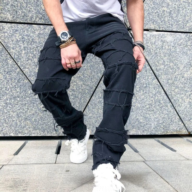 Foreign Trade Retro Casual Jeans Men's American Black Loose Trousers High Street Wide-leg Trousers Selfie