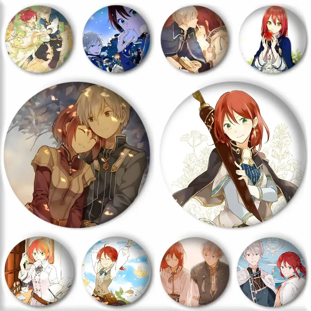 Cartoon Anime S-Snow White with the Red H-Hair Badges Round Cosplay Pin Bag Decor Fans Collect Friends Gifts Brooch Souvenir