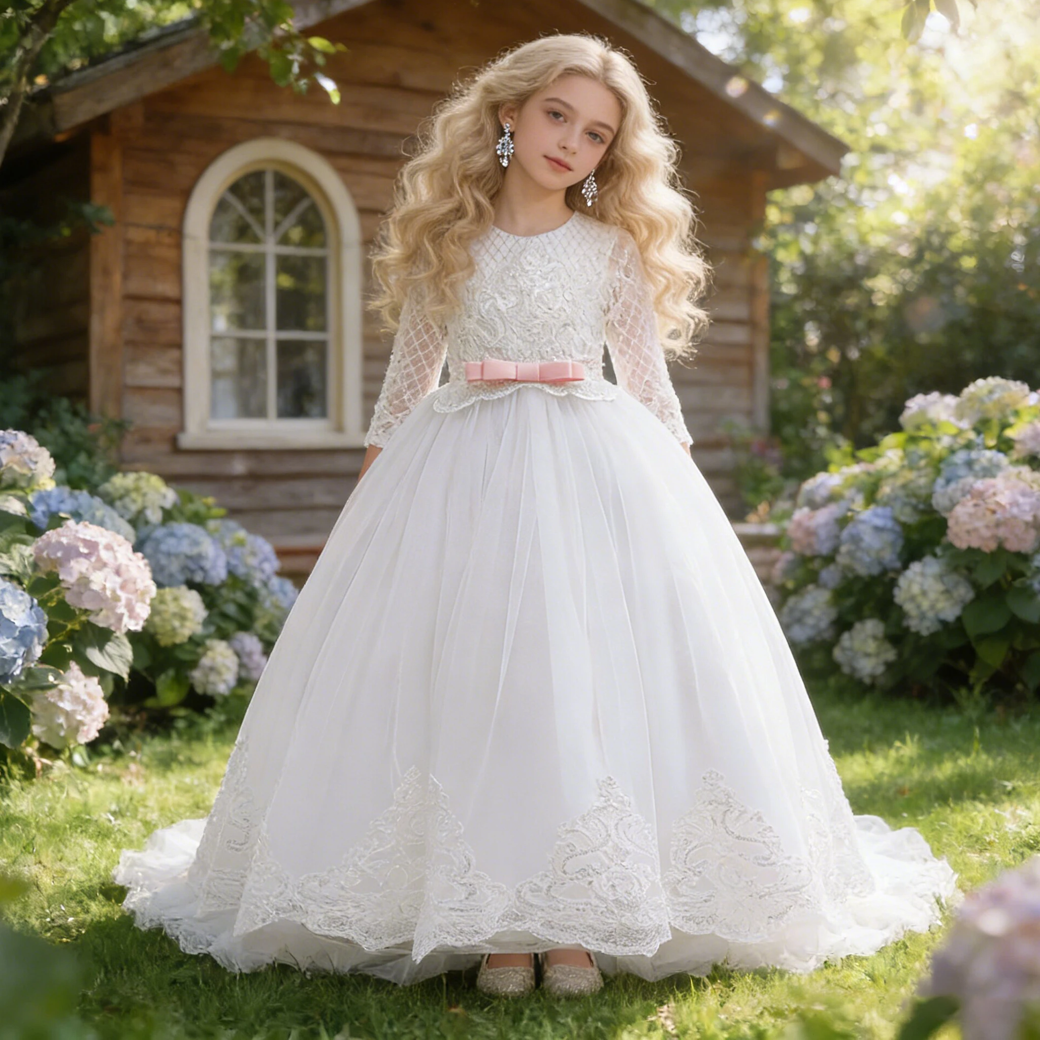 

Summer Baptism Bridesmaids Girls Dress Bow First Communion Wedding Princess Prom Party Dresses Girl Lng Sleeve Evening Costumes