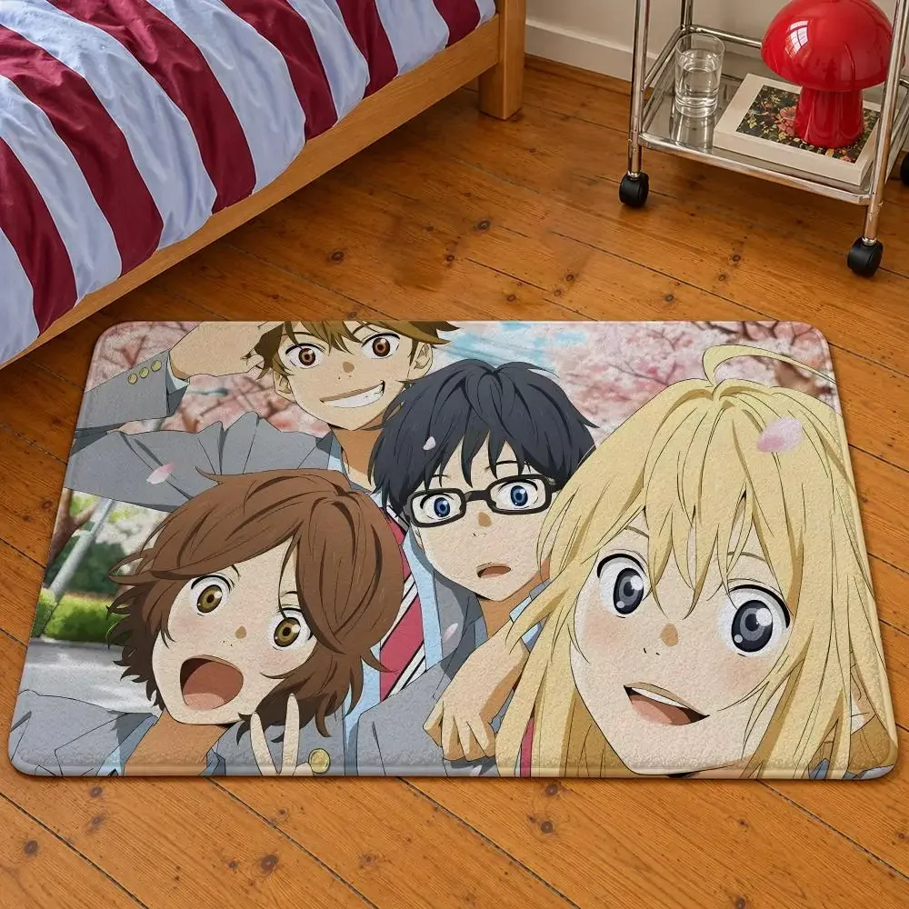 Anime Your Lie in April Kaori Kousei Floor Mat Soft Flannel Entrance Doormat Non-Slip Washable Rug For Bedroom Home Decor
