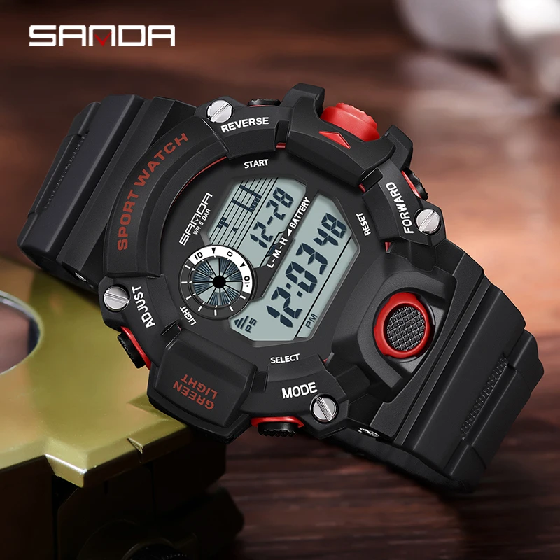 Fashion Sanda Top Brand Men Outdoor Sports  Multifunctional Led Digial Electronic 5atm Waterproof Military Luminous Wrist Watch