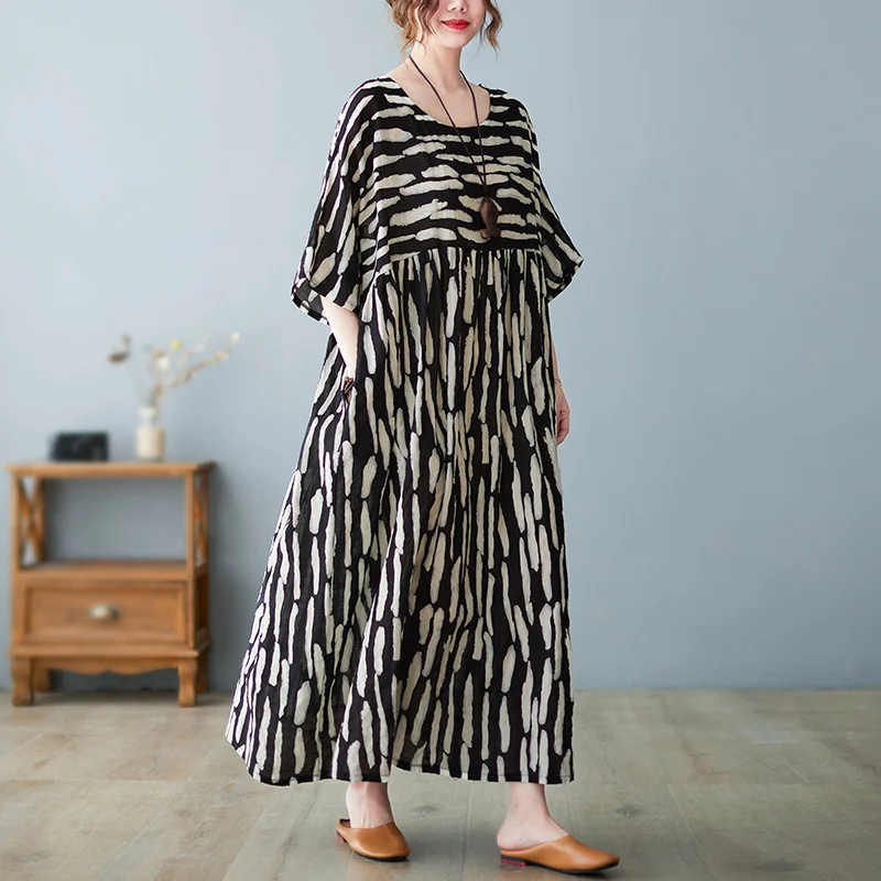 Oversized Print Striped Dress Summer Cotton Women Loose Casual Dresses Ladies Korea Femme Big Size Verano Mujer Woman Dress 2022