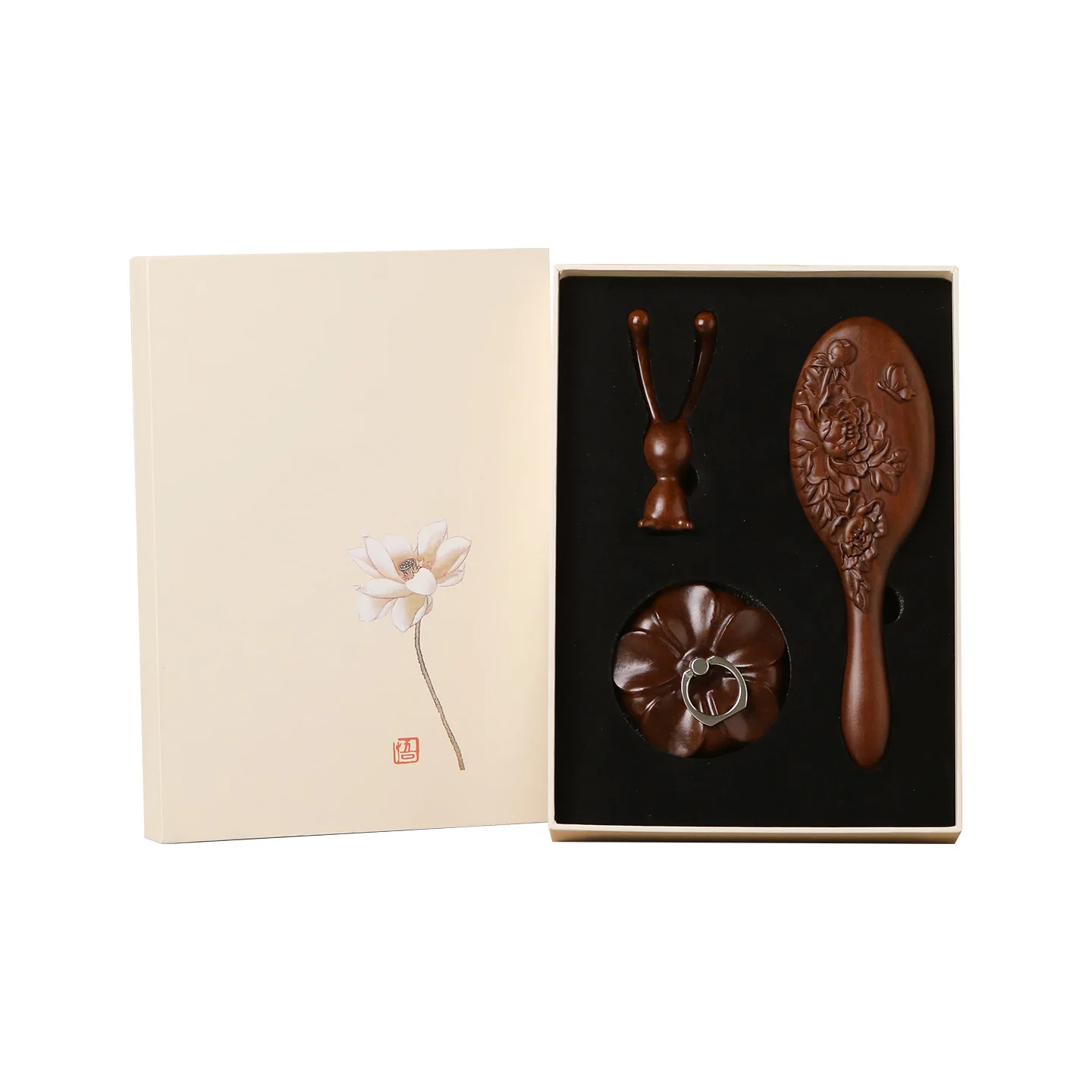 Sandalwood Air Cushion Massage Comb Set Gift Box Engraved Logo Holiday Solid Wood Hair Comb
