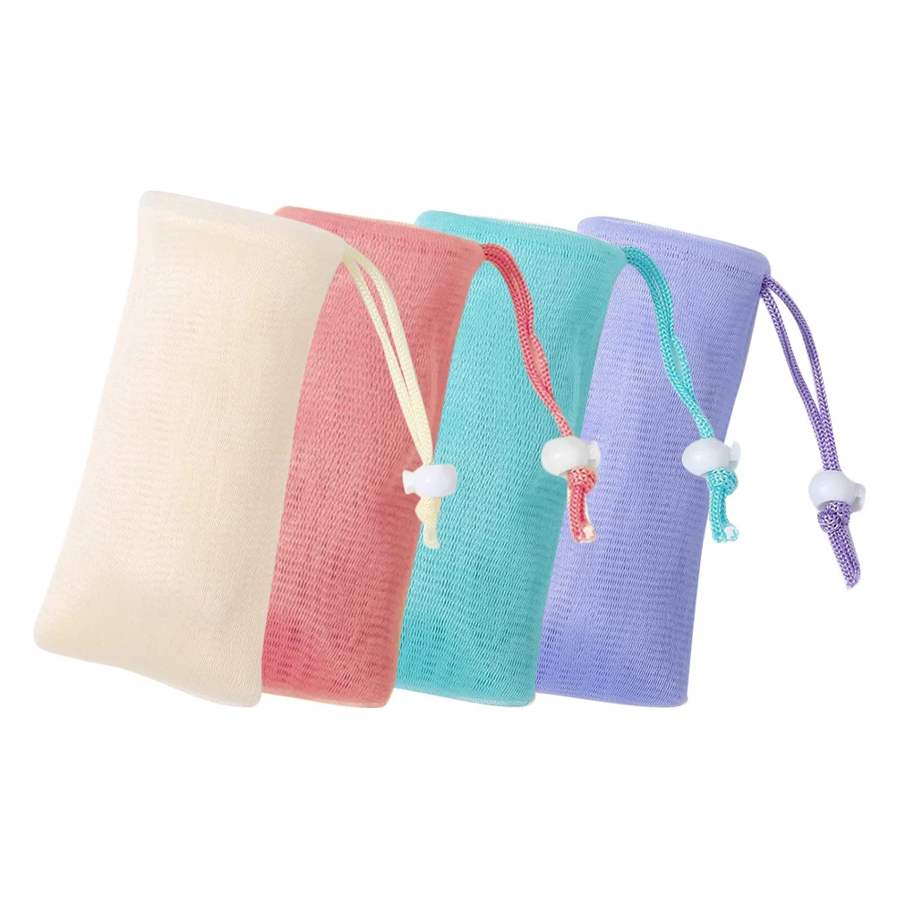 

4Pcs Exfoliating Soap Bag Mesh Pouch for Handmade Facial Oil Soap Drawstring Closure Rich Foam Generation Travel Shower Scrubber