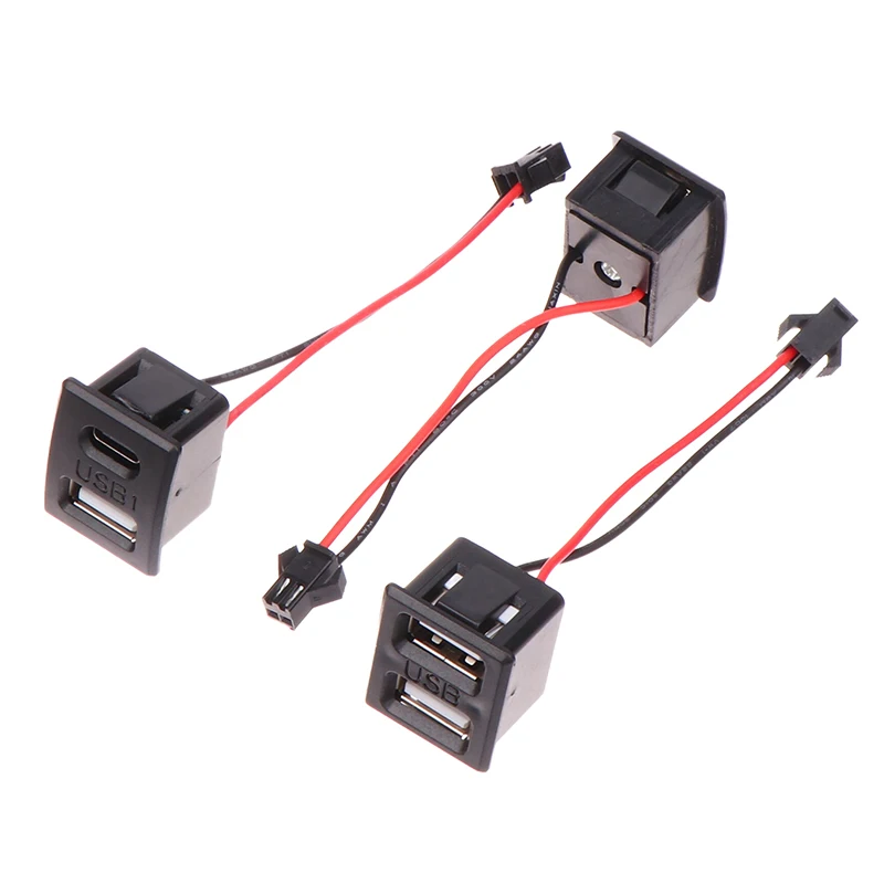 1Pc Black Double-Layer Usb Female Base Type-C Opladen Socket Stopcontact Met Kabel Connector Usb Oplader Poort Data Interface