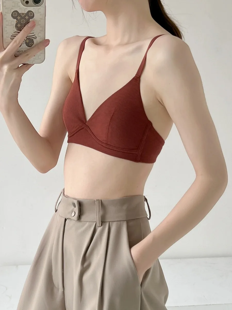 

Red Cup Wireless Bra Thin Comfortable Women's Underwear No Steel Ring Lunar New Year Design Seamless French Style