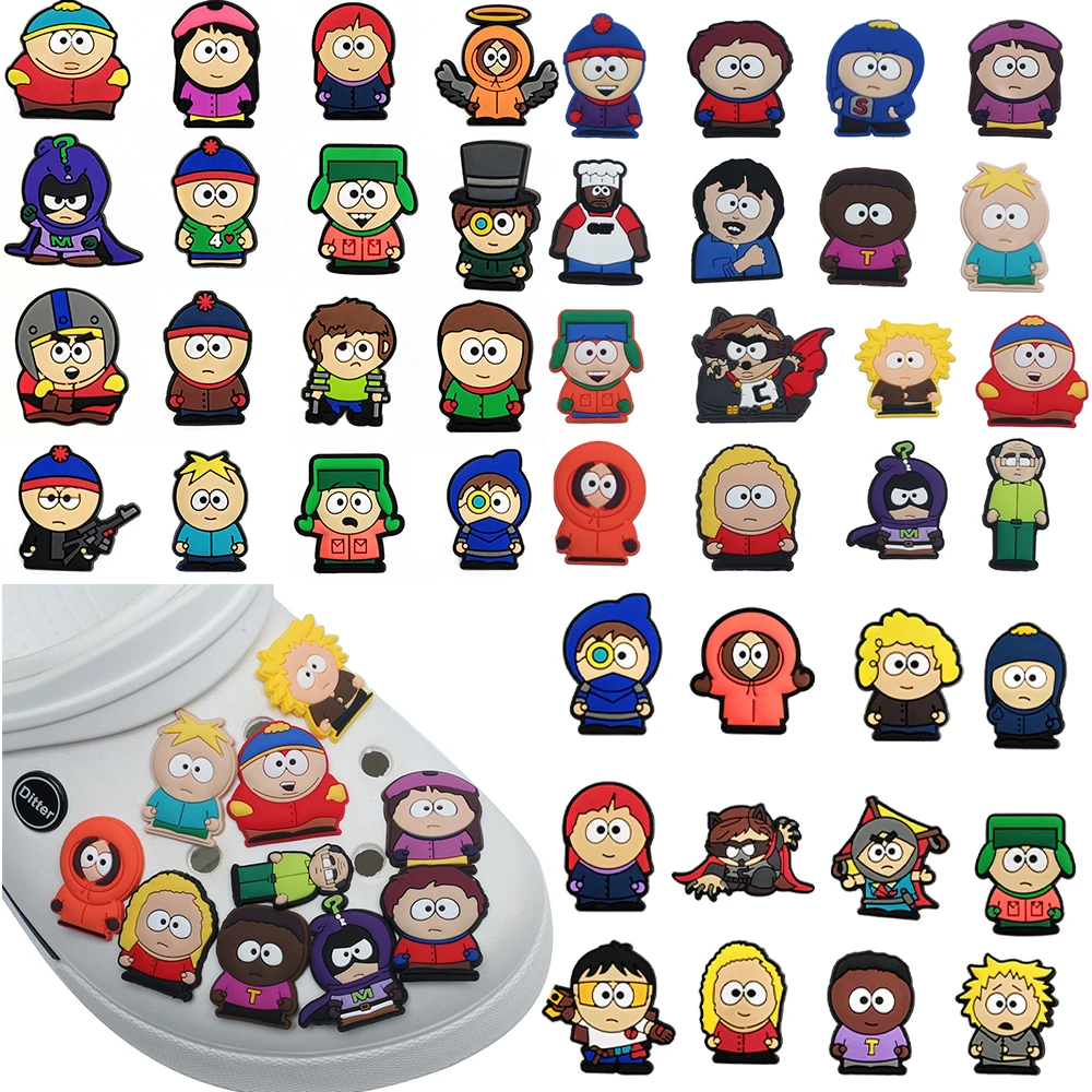 

16-100 шт. милых аксессуаров для обуви из ПВХ в стиле мультфильмов South Park, съемные, водонепроницаемые, для самостоятельного украшения обуви, модные подарки