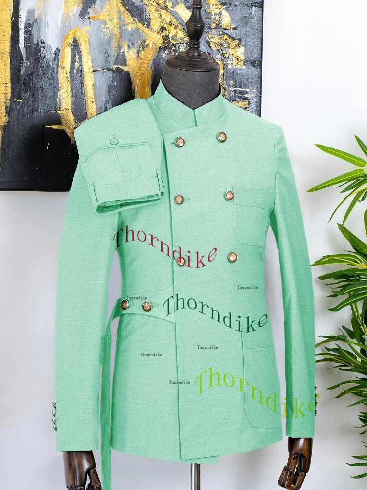 Thorndike 2024 Neuankömmling 2 Stück Herren Business Anzüge reguläre Passform Stand Revers Prom Smoking für die Hochzeit (Blazer Hosen) – Detail 16