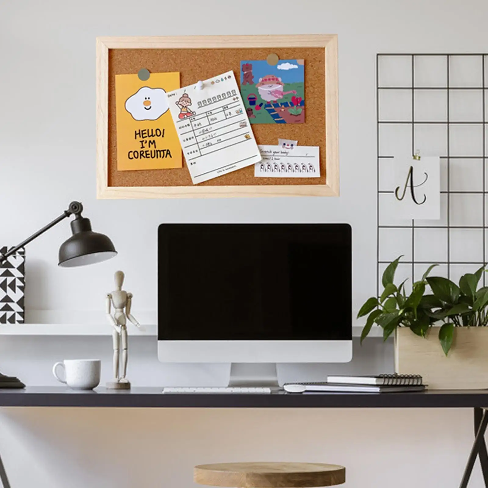 Natural Cork Board Tiles Decorative Wood Frame for Kitchen Message Memo Planning Organization