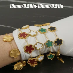 Pulsera ajustable de trébol de doble cara de metal para hombres y mujeres, pulsera de la suerte de trébol de acero inoxidable de lujo, estilo Y2K