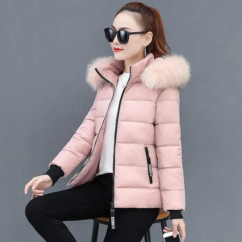 Winter Jacket 2024 Korean Women Parkas Fur Collar Hooded Thick Warm Coat Casual Short Outwear Down Cotton Jacket Female Clothes