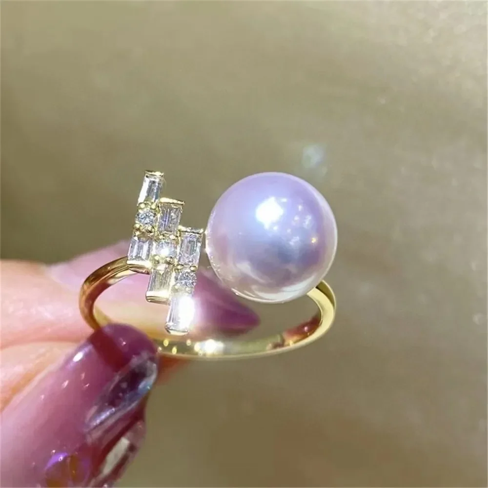 DIY Pearl Accessories 18K Bag Gold Copper Thick Gold-plated Crystal Clear Rock Sugar T Square Zircon Open Ring Work in Progress