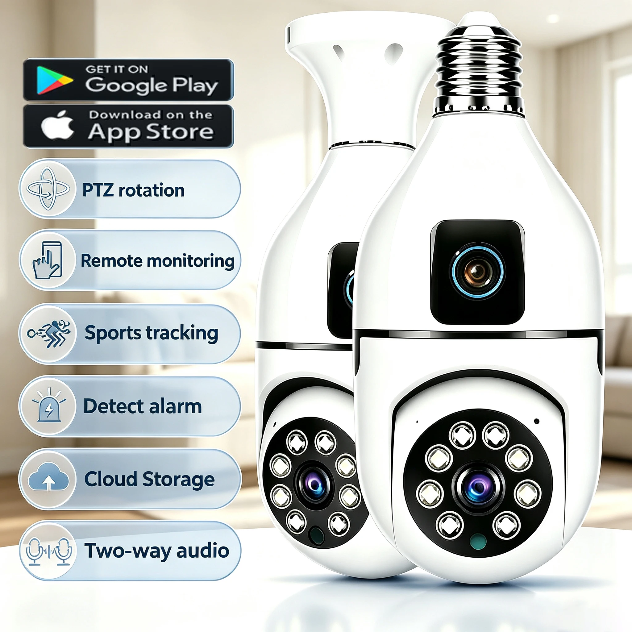 E27 Bulb 8MP Surveillance Camera Full Color Night Vision Automatic Human Tracking Zoom Indoor Security Monitor 5MP Wifi Camera