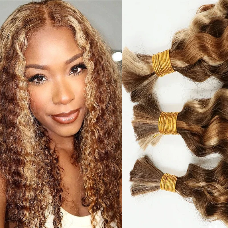 Extensions brésiliennes de tressage de cheveux humains bouclés, vague profonde en vrac, faisceaux de cheveux 100% humains, sans trame, 26 po, 30 po, mode