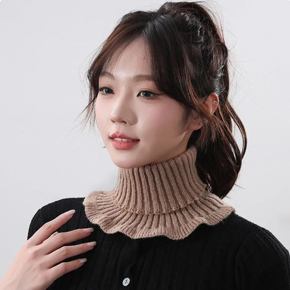 Knitted Neck Scarf Versatile Women's Neck Scarf with Sheer Trim Knitted Warmth Solid Color Fake Collar for Stylish Winter