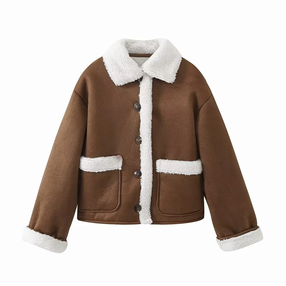 

Autumn New Women's Fashion Leisure Versatile Collar Patch Bag Decoration Double sided Jacket Coat