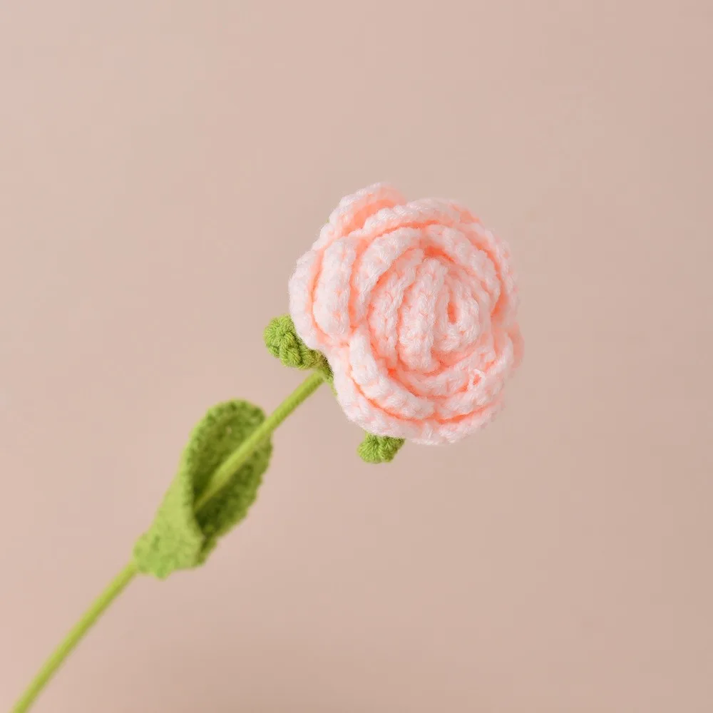 

Finished Knitting Rose Woven Handmade Artificial Flowers Table Ornament Gradient Crochet Bouquet Decoration Holiday Gifts