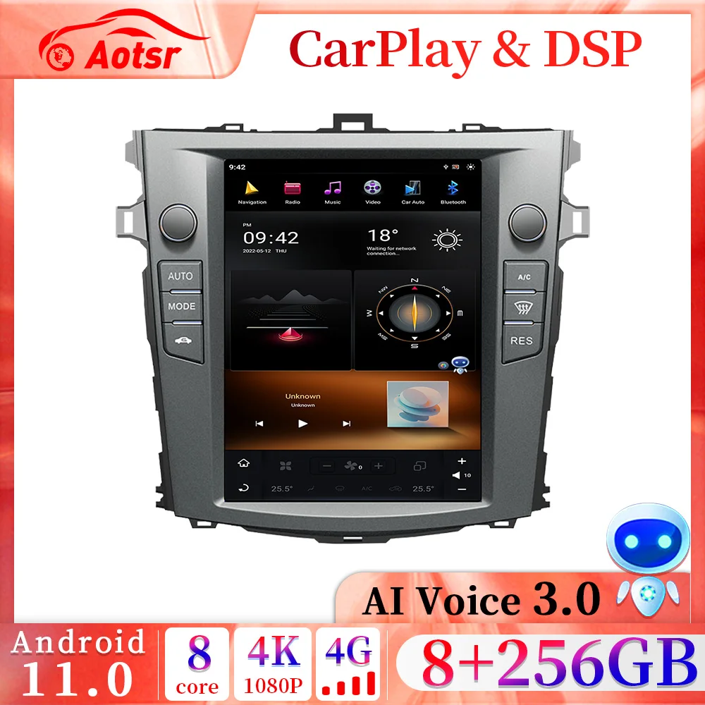 

Автомагнитола 2DIN, Android 11,0, Qualcomm, Тесла, GPS, мультимедийный плеер для Toyota Corolla E140 E150 2006 - 2013