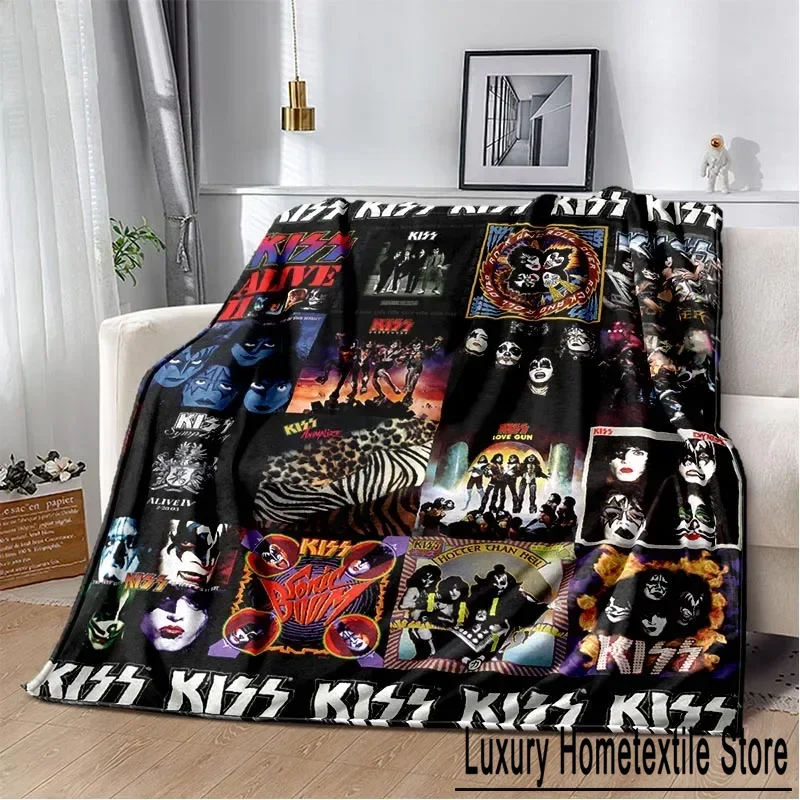 KISS Band Rock Band 3d Printed Blanket Flannel Blanket Super Soft Fleece Throw Blankets Warm for Bedroom Couch Sofa Gifts