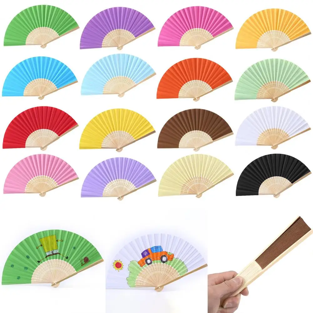 38*21cm Folding Fan Bamboo Paper Fan Handle Smooth Opening DIY Craft Preschool Education Polished Blank Foldable Fan Home Supply