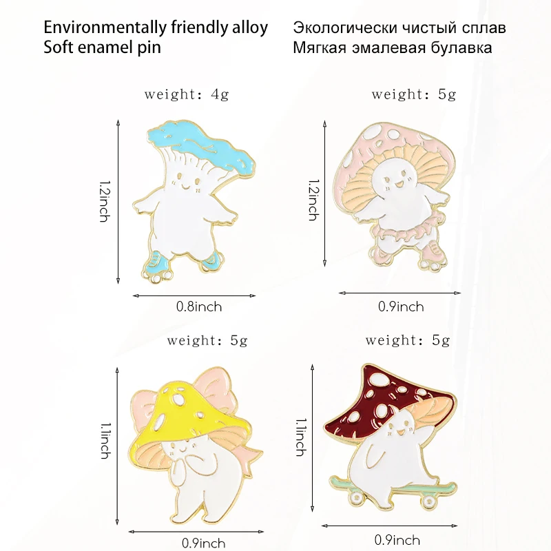 롤러 스케이트 핀 라펠 배지 가방, 재미있는 쥬얼리 선물, 어린이 친구 버섯 놀이 에나멜 브로치, 맞춤형 스케이트보드 및