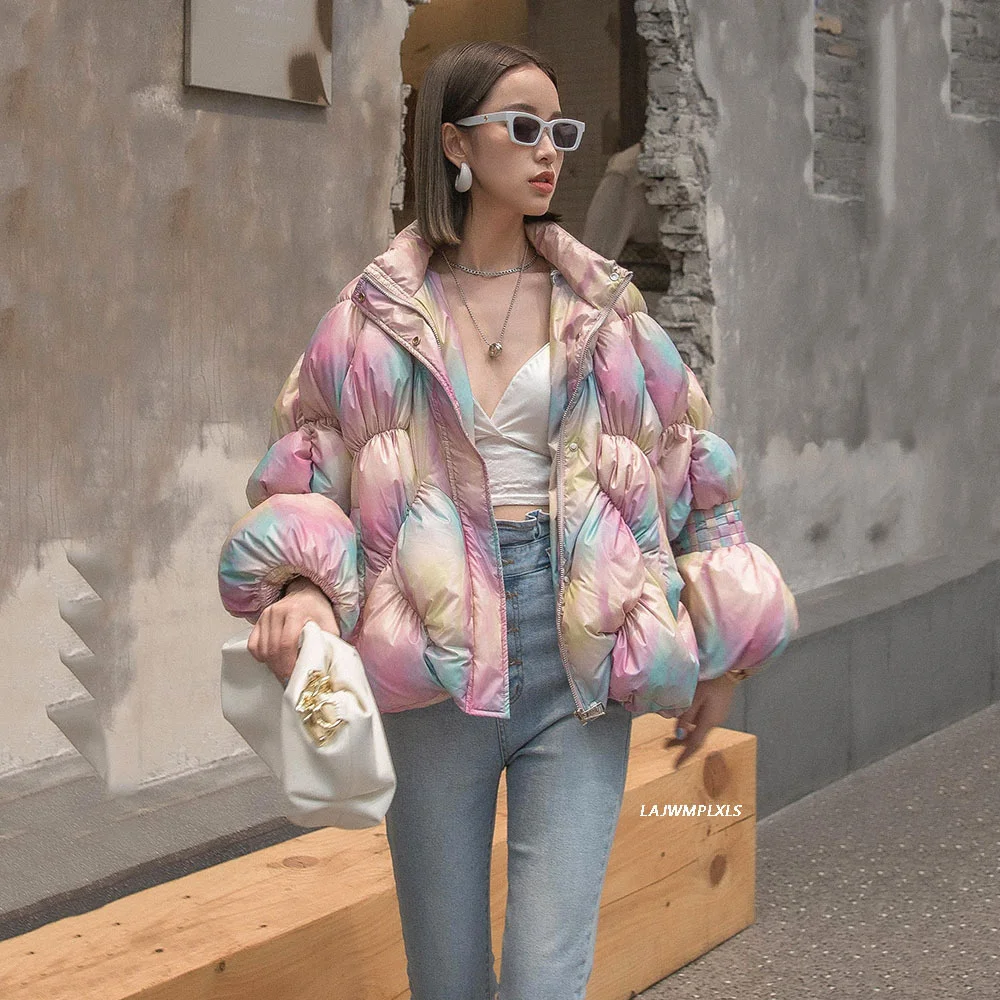 quality High 2023 New 90% White Duck Down Coat Stand collar Short Feather Jacket Pink Lady Winter Warm Puffer Thick Outerwear