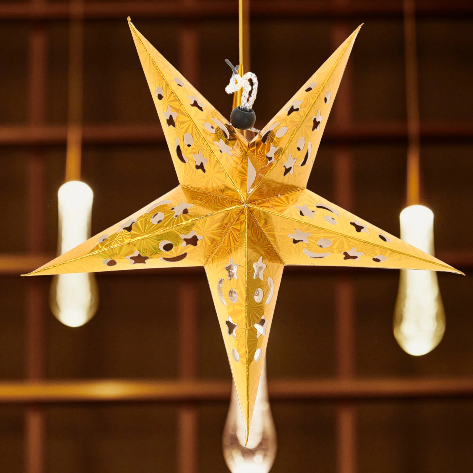 

Pentagram Lampshade Paper Star Light Gold Hanging Lantern for Ceiling Decor Party Fairy Lights Desk Lighting Ornament