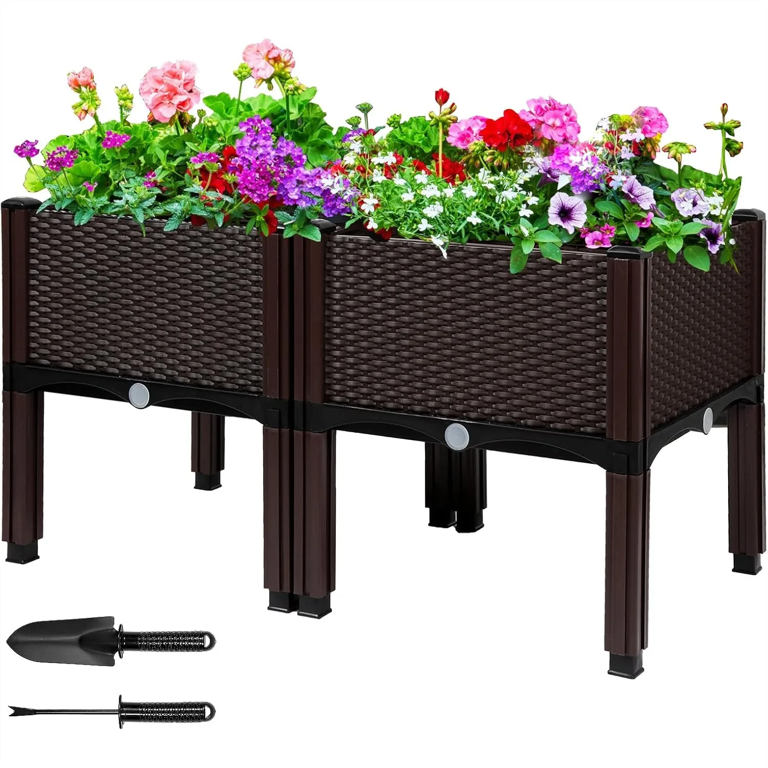 

Raised Garden Bed with Drainage Elevated Planter Box for Vegetables Herbs Flowers Indoor Outdoor Planting, 2 Pack Brown