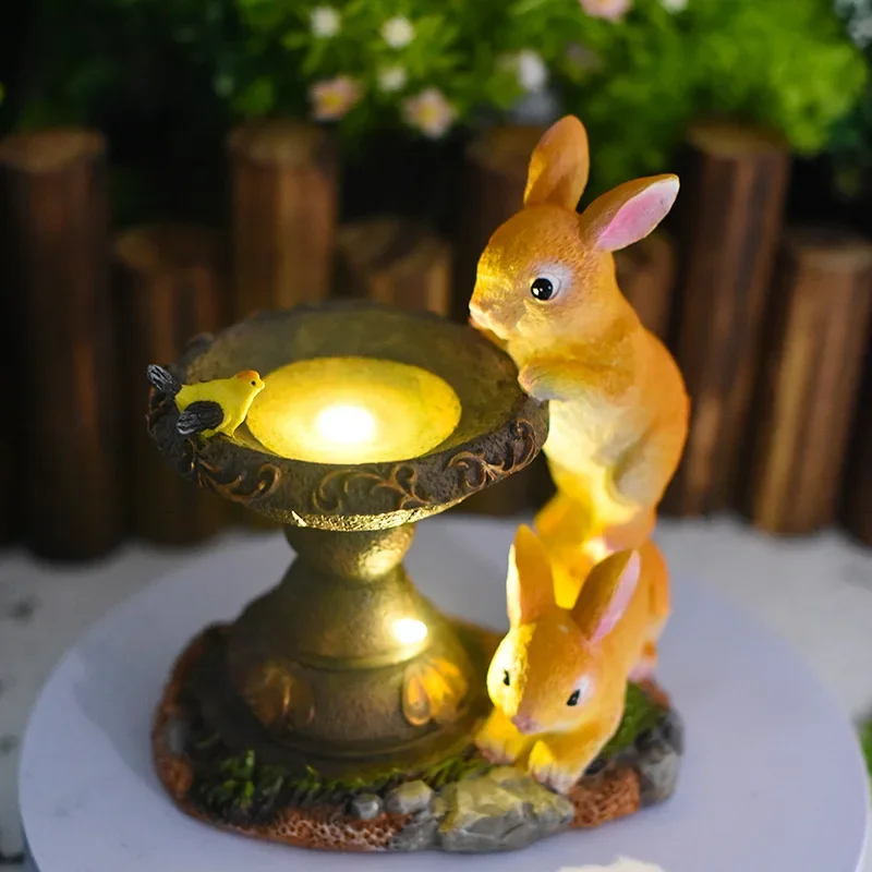 3Pcs/Lots Solar Resin Garden Statue Ornament Rabbit Simulation Animal Statue Ornament Outdoor Garden Light