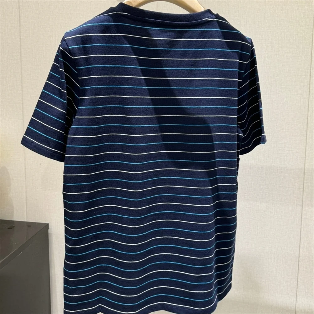 Camiseta de manga corta con cuello redondo para mujer, ropa de calle de verano con bordado de punto elástico, color azul, AA896222, novedad de 2024