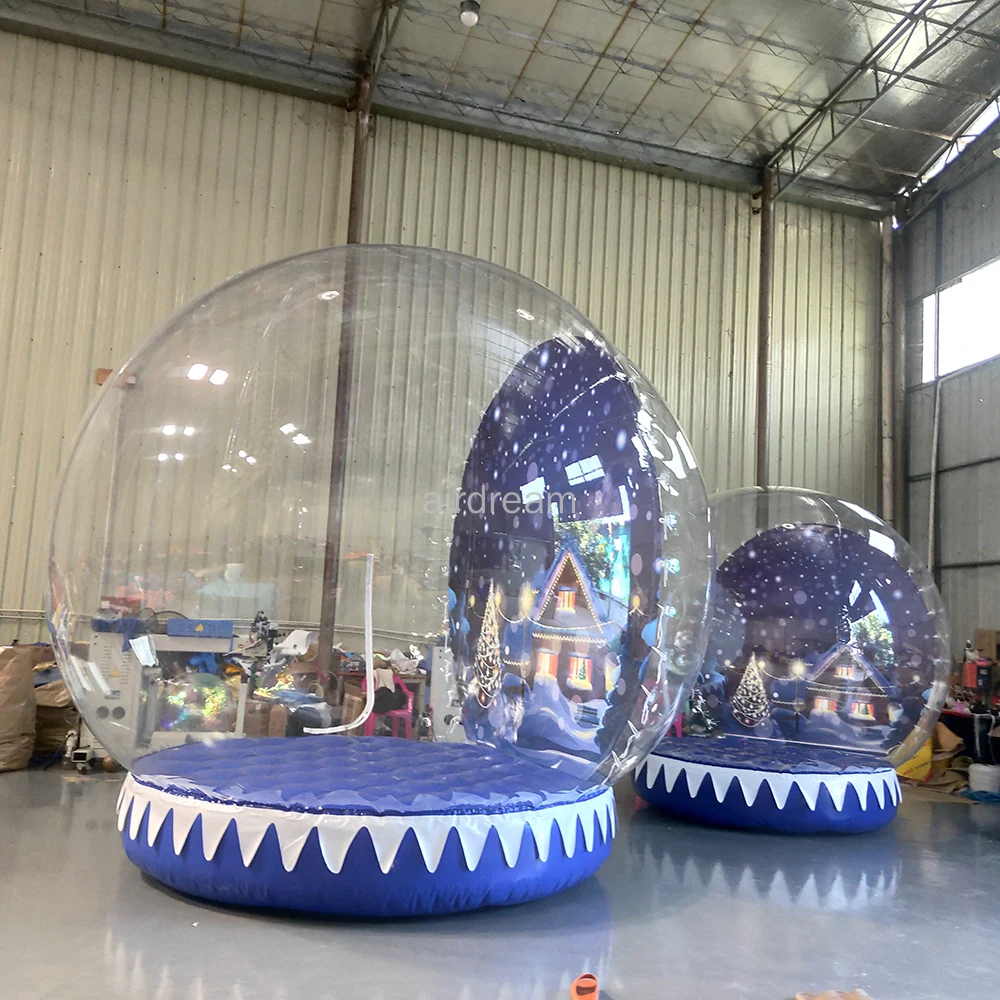 Globo inflável gigante ao ar livre da neve, bolha transparente barraca Santa com fundo impresso e ventilador, decoração do Natal