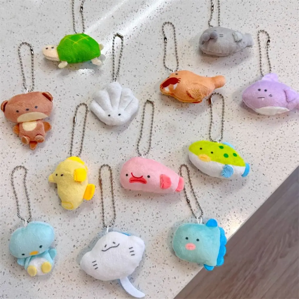 LLavero de peluche de tiburón y pingüino, colgante de felpa de dibujos animados de estilo japonés, llavero de tortuga de pez globo, regalo de Acuario, 1 unidad