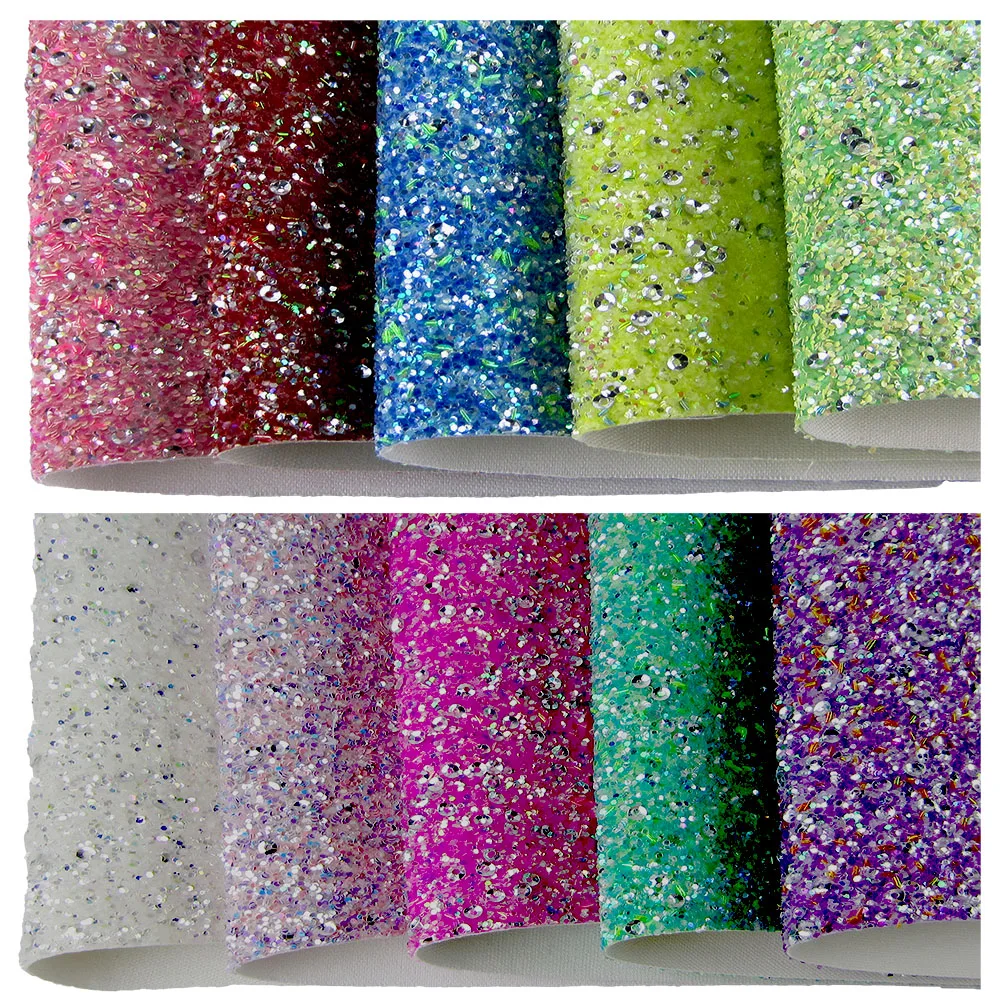 30cmX134cm Roll Mix Colorful Hexagonal Shiny Chunky Glitter Fabric Leather For Hair Bows Earring DIY Materials AY264