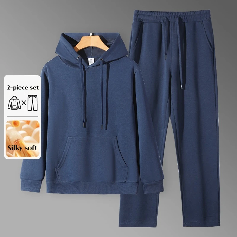 320GSM-Premium-Cotton-Hoodie-Set-for-Men-Women-Streetwear-Two-Piece-Outfit-Hooded-Sweatshirt-with-Pants-Plus-Size-Men's-Clothes