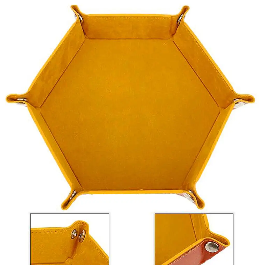Bandeja de dados hexagonal portátil, flanela, interior de couro, armazenamento de jóias, organizador dobrável, tapete de jogo para jogos de festa em família