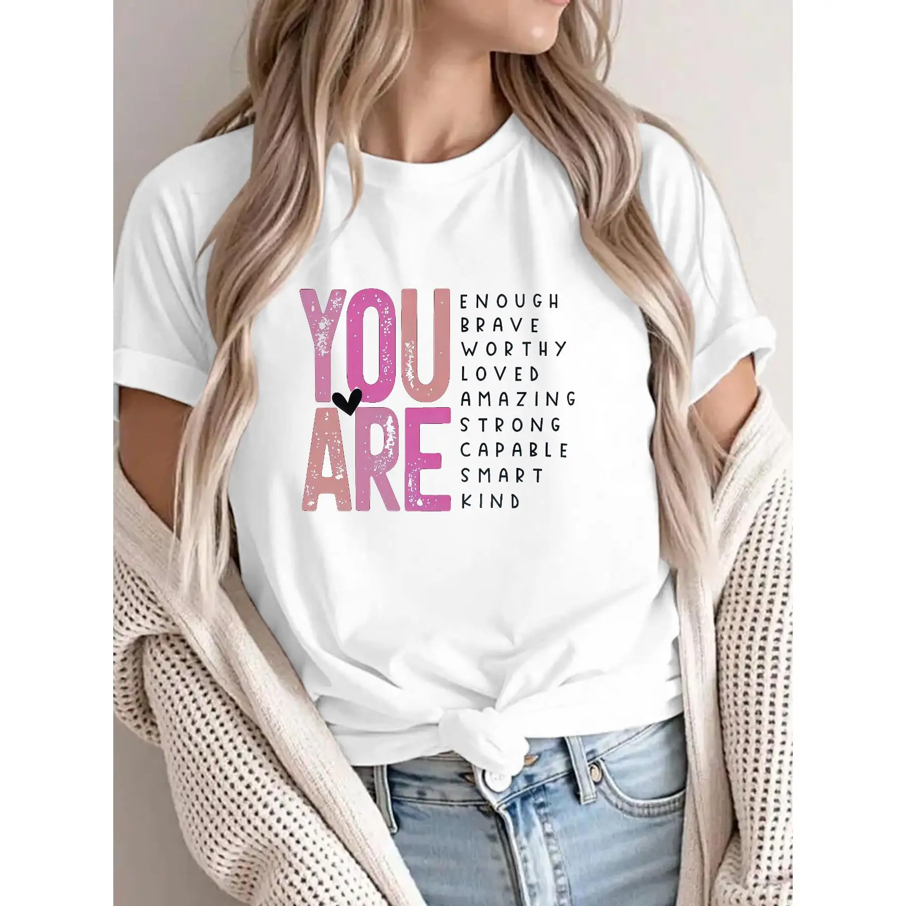 

Inspirational T-Shirt, You Are Strong Graphic Tee, Positive Vibe Slogan Top, Women's Motivational Gift, Casual Streetwear