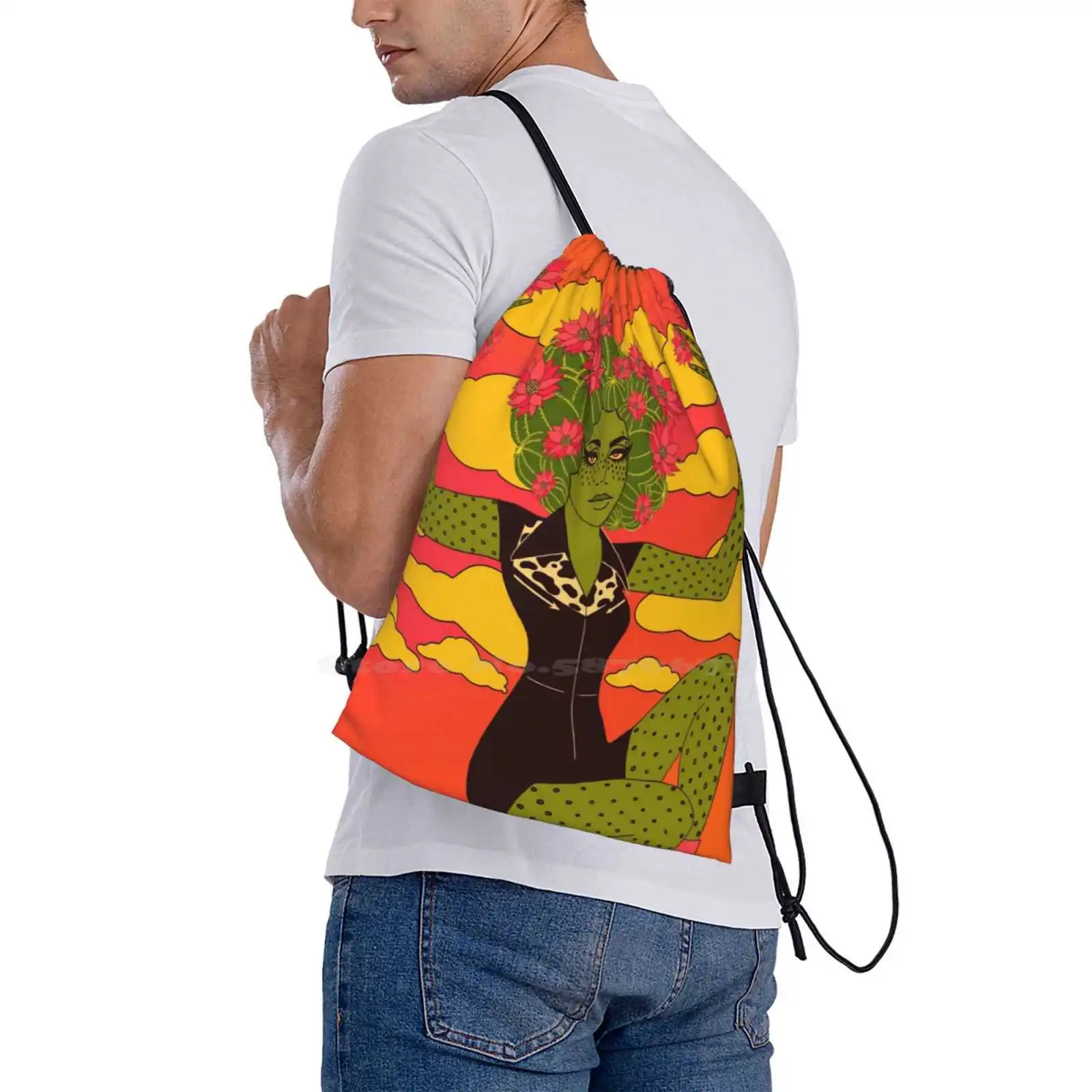 Mochila escolar de Cactus Babe, bolso psicodélico de los años 70, gran oferta