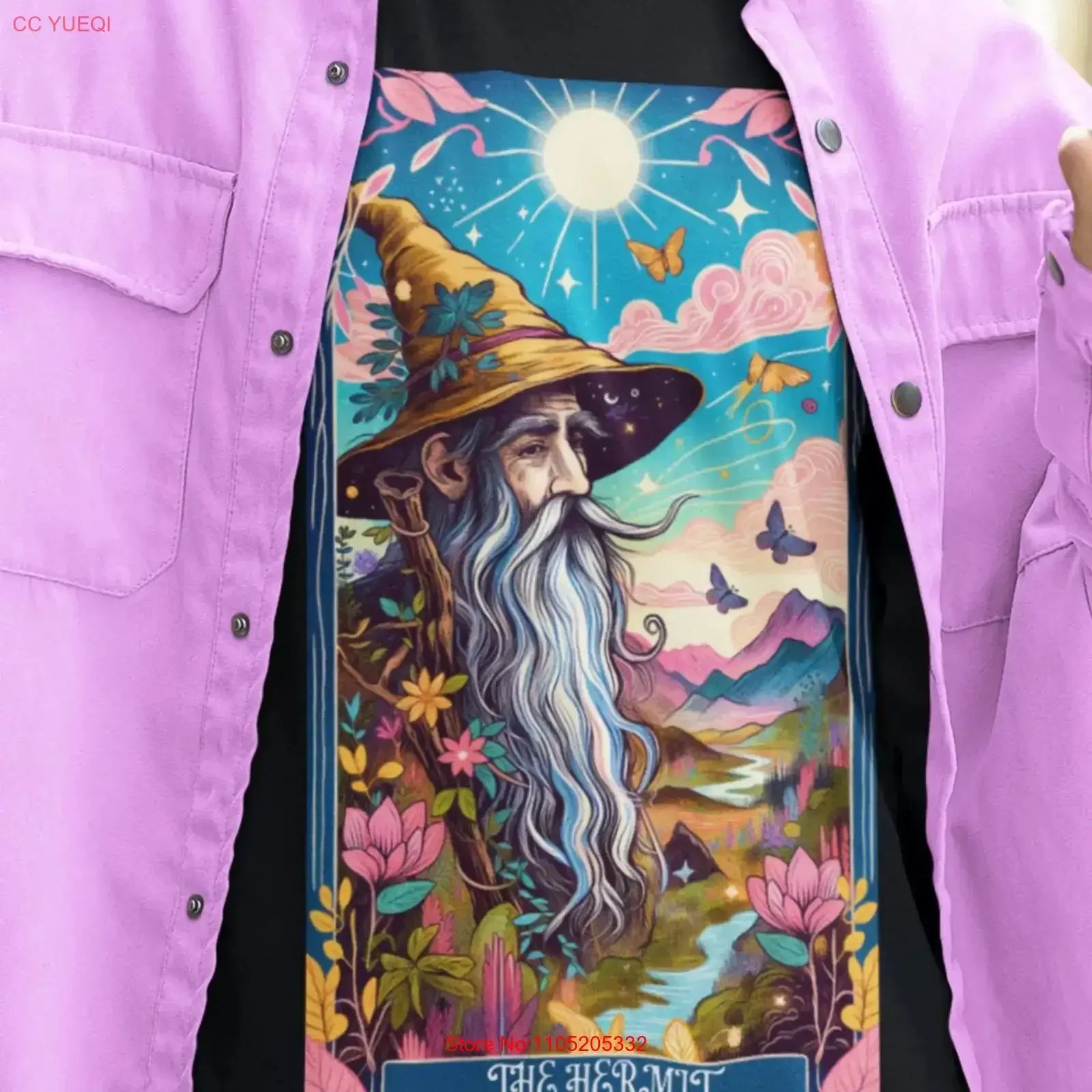 تي شيرت بطاقة التارو The Hermit Mystical Birthday Christmas Vintage قميص مغسول للارتداء اليومي ملابس مصممة قليلاً #1