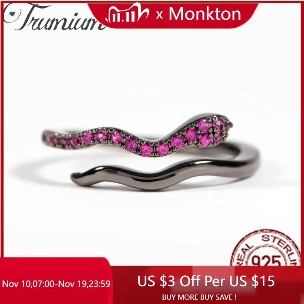 

Monkton новое черное кольцо со змеей, 100% стерлинговое серебро 925 пробы, фиолетовый циркон, открытое кольцо в форме змеи в форме животного для женщин, изысканные ювелирные изделия S925