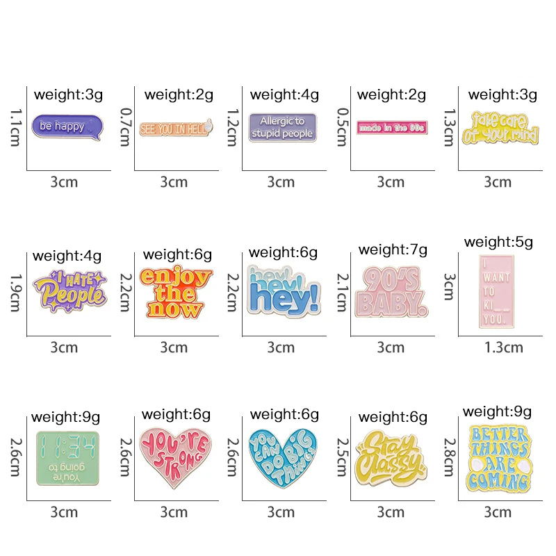 Creative Trendy Cartoon Color Text Oil Drop Lapel Brooch Badge Pin Denim Bag Gift Men Women Fashion Jewelry Accessories