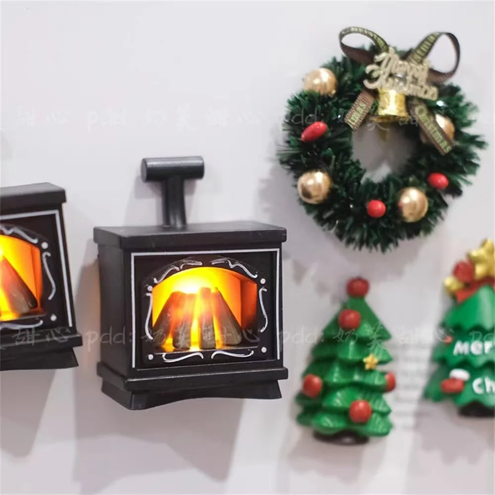 ثلاثية الأبعاد مغناطيس الثلاجة البلاستيك مشهد عيد الميلاد المغناطيس المشهد الصغير الديكور نابضة بالحياة عيد الميلاد إكليل مغناطيس الثلاجة ل