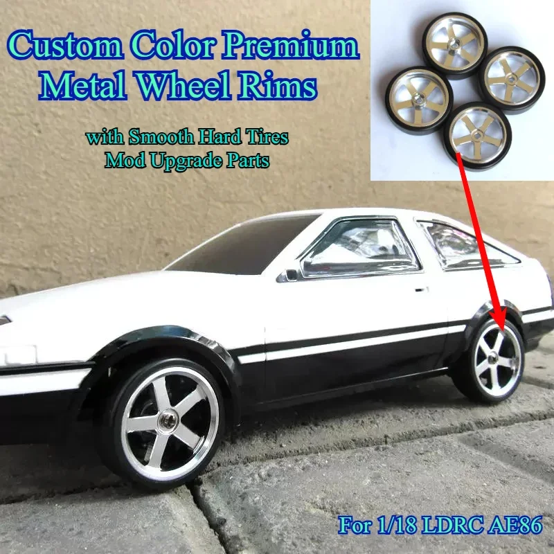 RC Crawler Custom Color Mod Upgrade Parts Metal Wheel Rims with Smooth Hard Tire Skins for 1/18 LDRC AE86 RC Car Spare Accessory