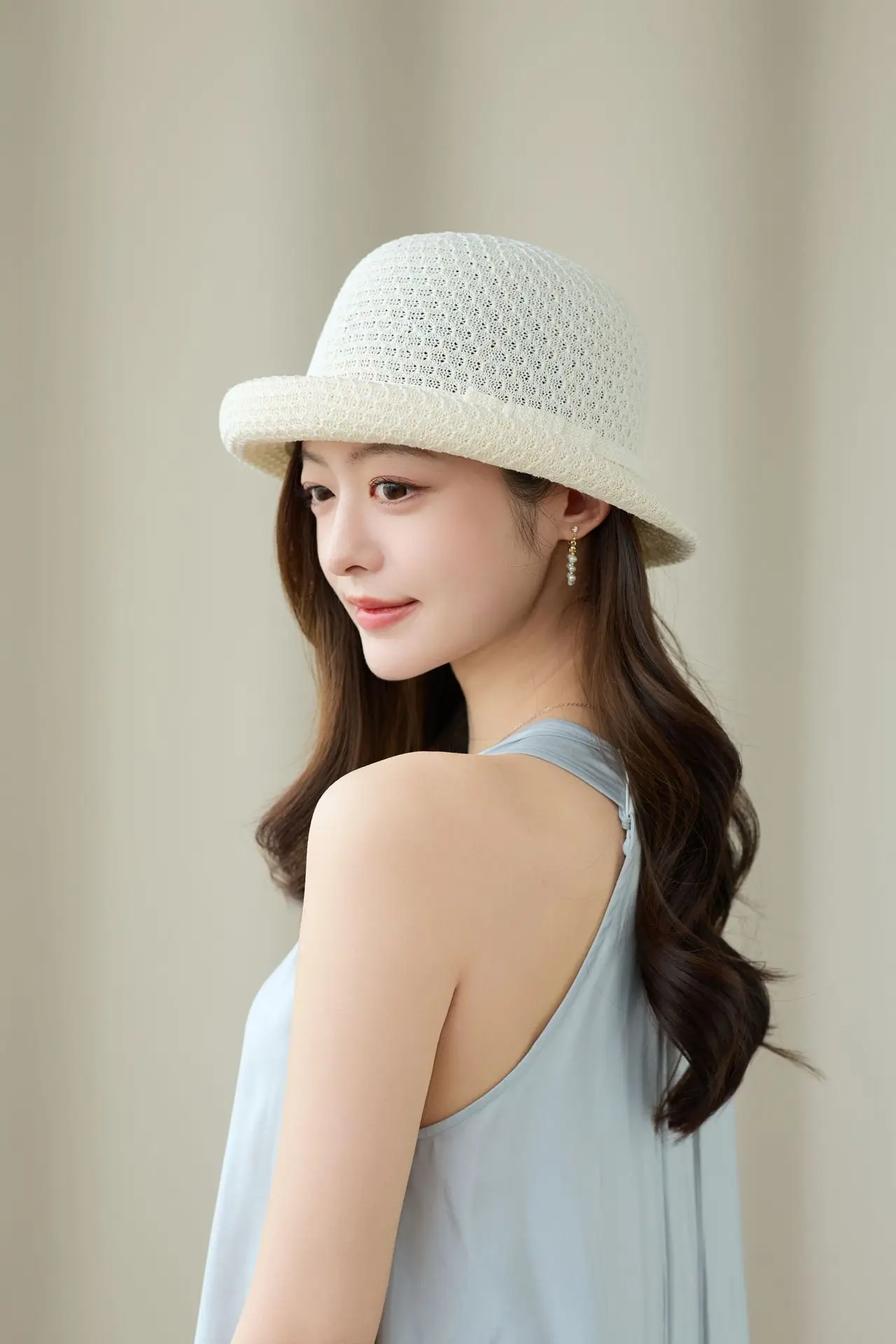

Spring Summer New Elegant Rolled-Up Hat for Women Outdoor Sun Protection Hat Fashionable Bucket Versatile Knitted Fisherman Hat