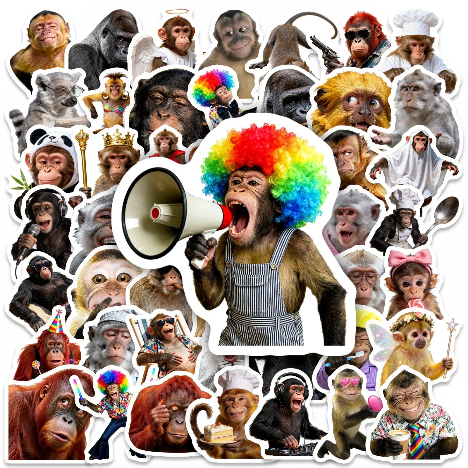 50Pcs Crazy Funny Monkey & Orangutan Meme Doodle Stickers Waterproof Decals for Stationery Notebook Motorcycle Suitcase Fridge